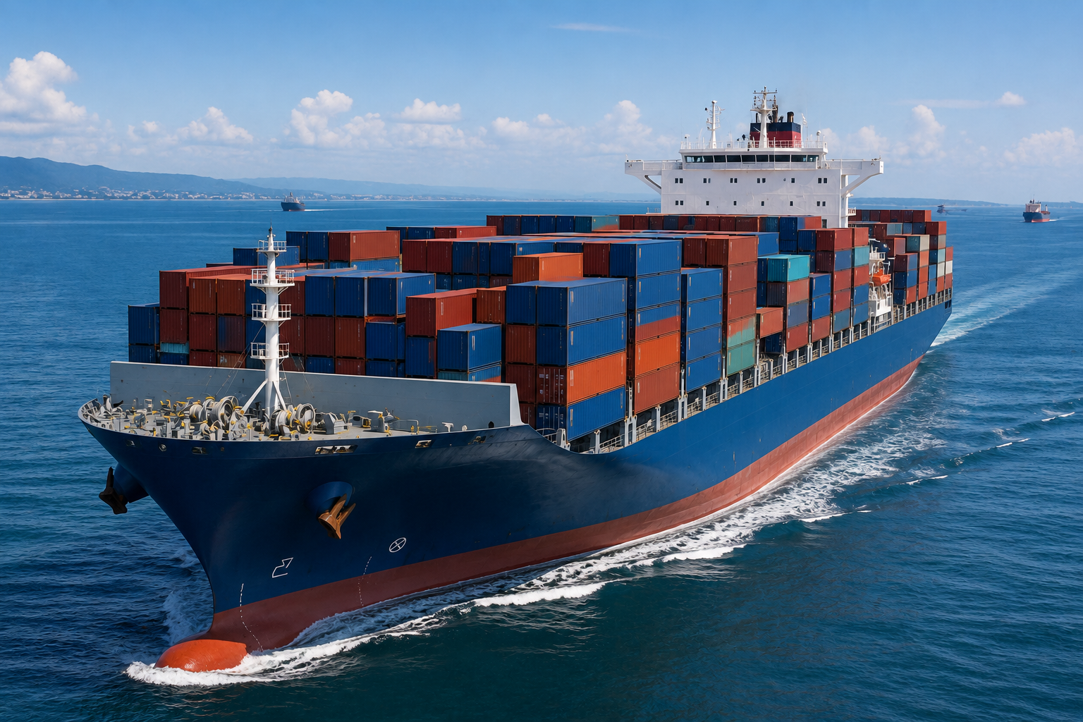 Porte-conteneurs en approche du port