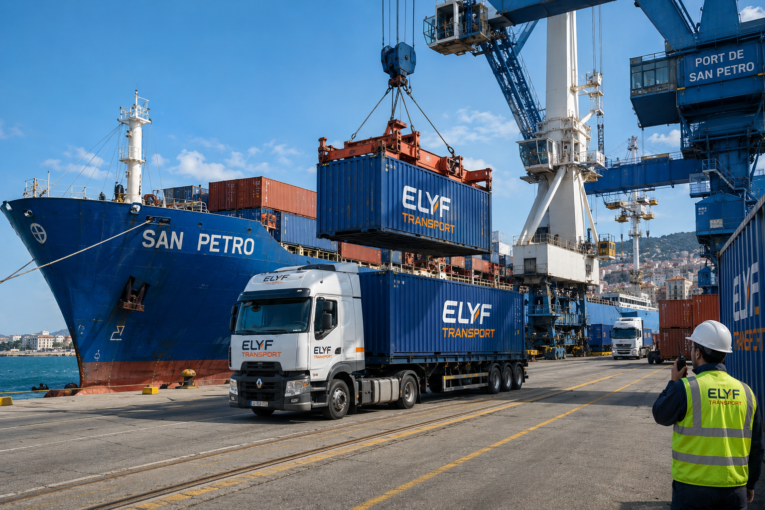 Camion porte-conteneur ELYF au Port de San Pedro